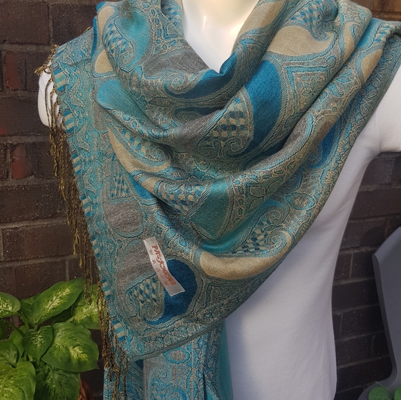 Festival Pashmina Scarf / Turquoise Blue Scarves and Shawls for Women Long Stole - Picture 7 of 9